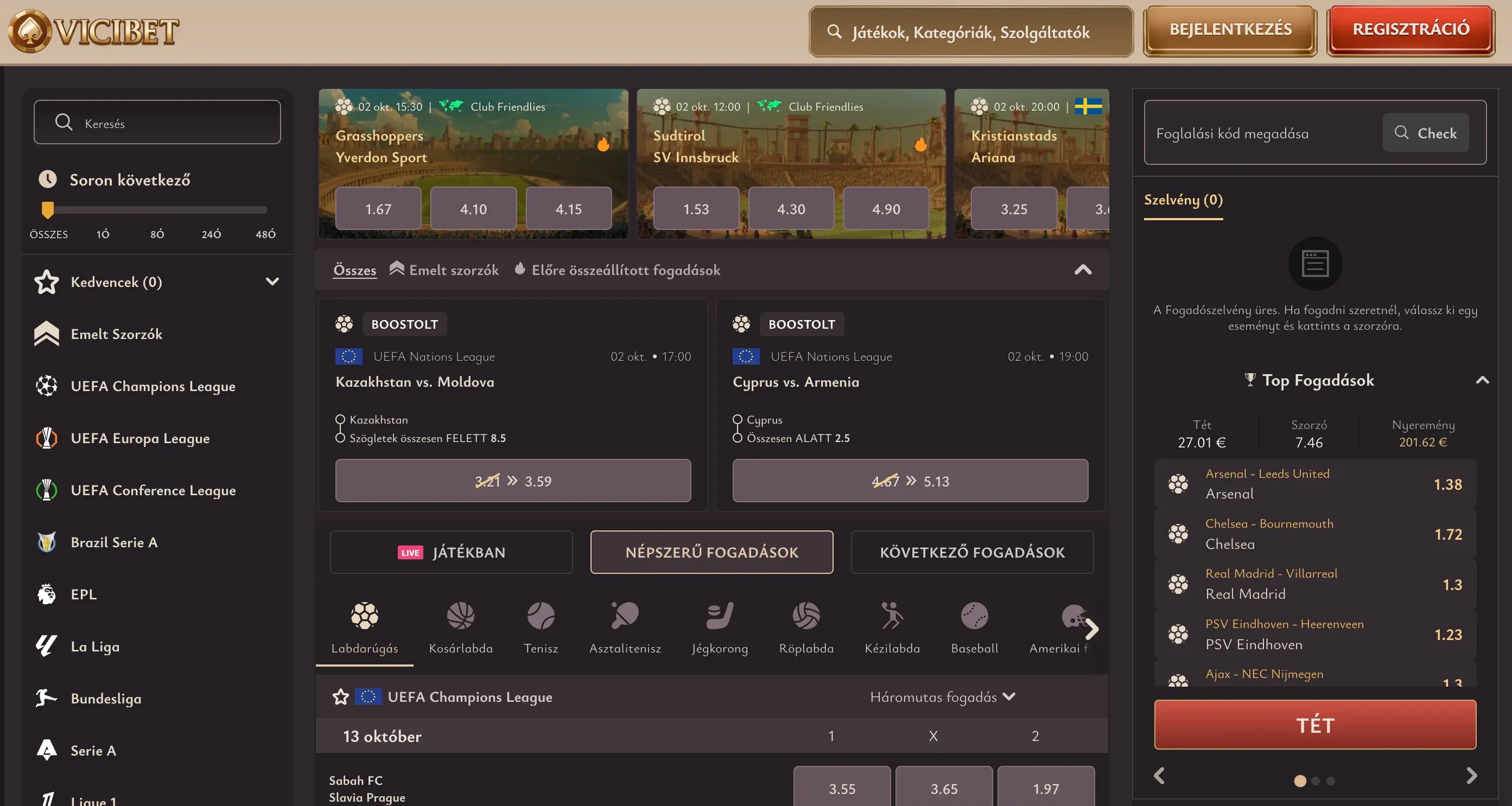 Live betting at Vicibet